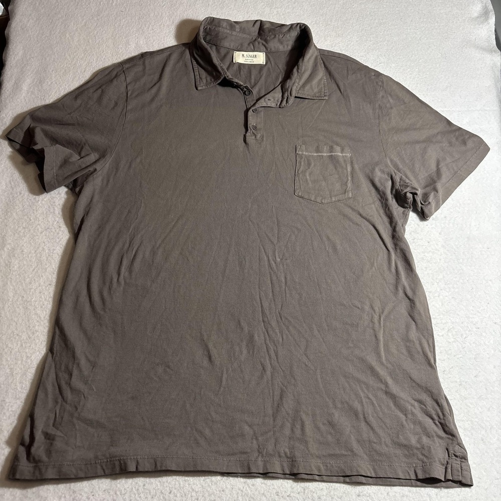 M Singer Polo Shirt Mens 2XL Gray Short Sleeve Pocket Made‎ USA Casual Cotton